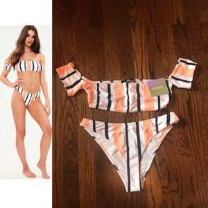 NWT Missguided Orange Bardot/Off Shoulder Bikini